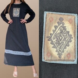 Vintage Blue Cactus 100% Pre Shrunk Cotton Maxi Dress With Southwestern Design